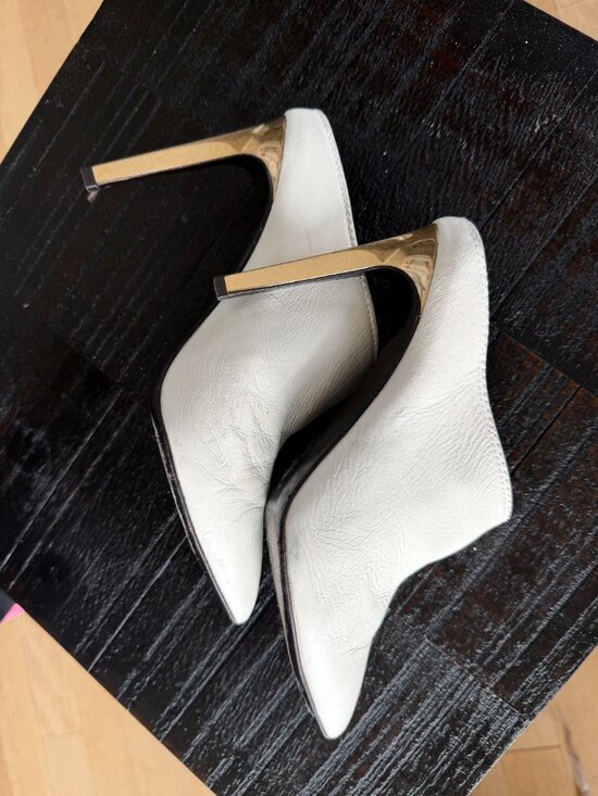Shoes - Lanvin Paris Cream Leather Gold Stiletto Mules 38.5
